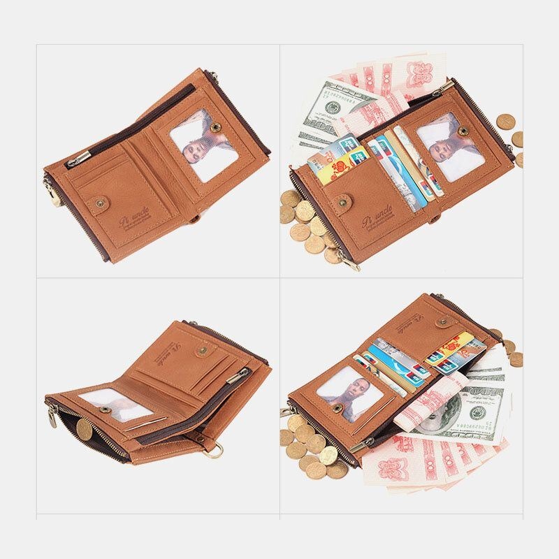 Męski Krótki Bifold Blokujący Minimalistyczny Portfel Retro Etui Na Wiele Kart Portfel Na Prawo Jazdy Skóra Bydlęca