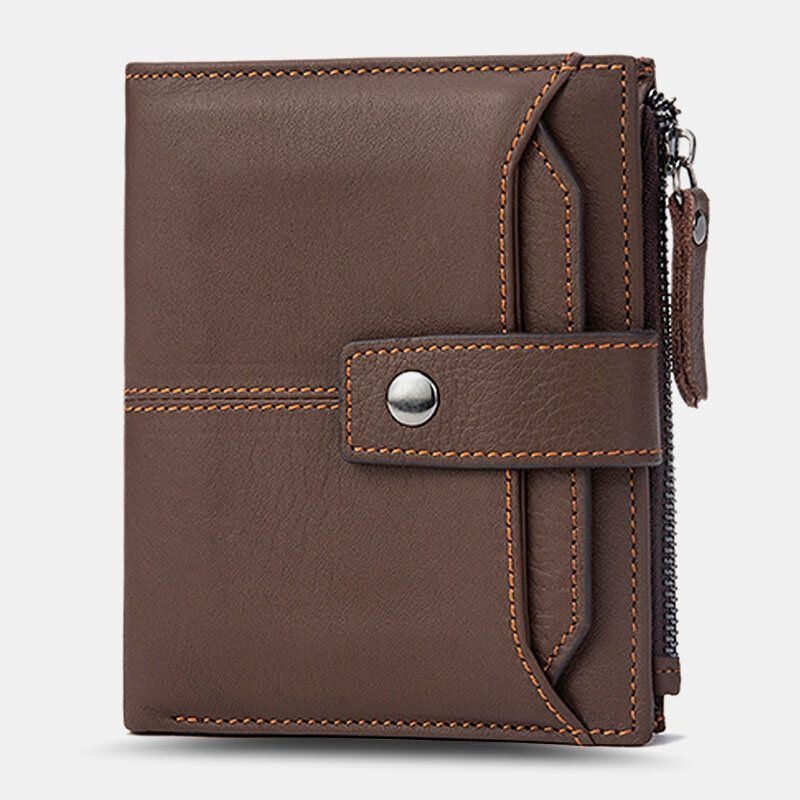Męski Krótki Portfel Blokujący Bifold Retro Casual Multi-card Slot Card Holder Portfel Na Prawo Jazdy Ze Skóry Bydlęcej