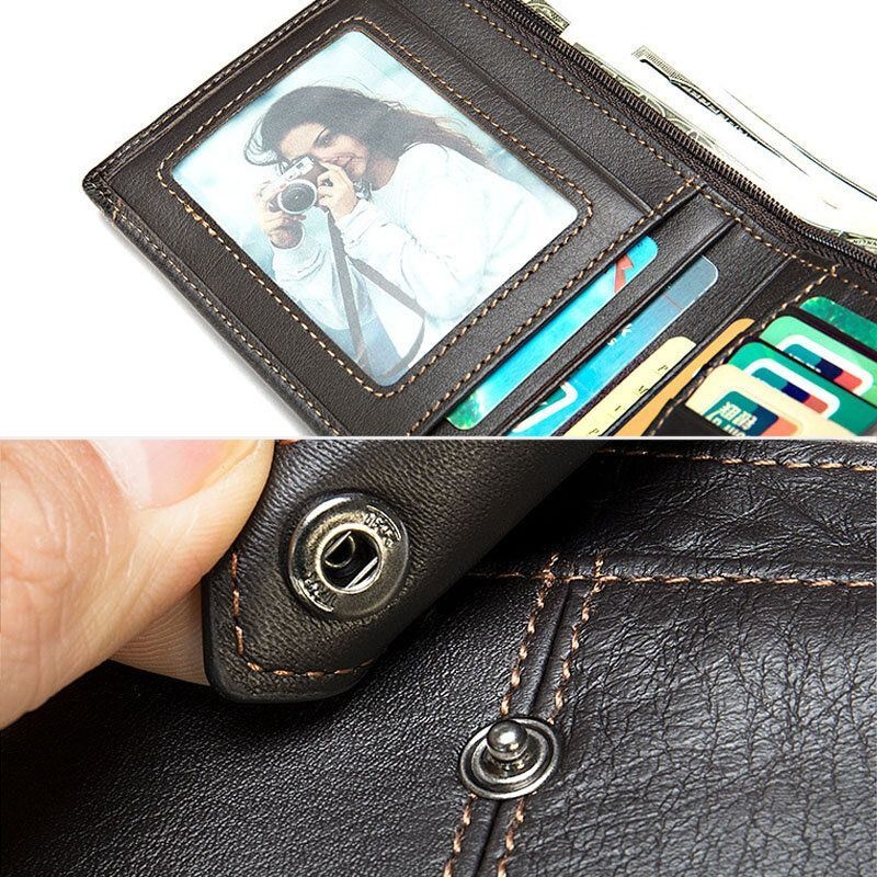 Męski Krótki Portfel Blokujący Bifold Retro Casual Multi-card Slot Card Holder Portfel Na Prawo Jazdy Ze Skóry Bydlęcej