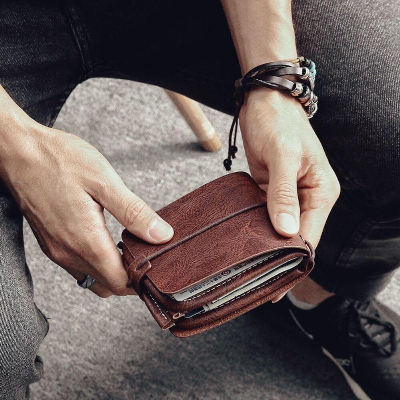 Męski Portfel Wielofunkcyjny Vintage Bifold Short Multi-card Slot Card Holder Portmonetka Klip Na Pieniądze