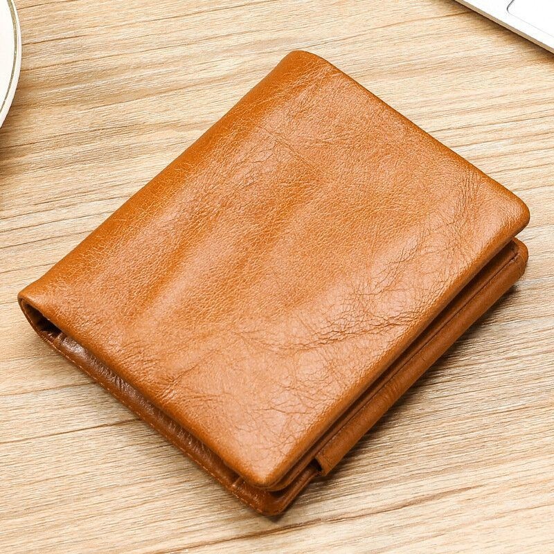 Męski Portfel Z Prawdziwej Skóry Retro Trifold Multi Card Slot Casual Card Holder Wallet