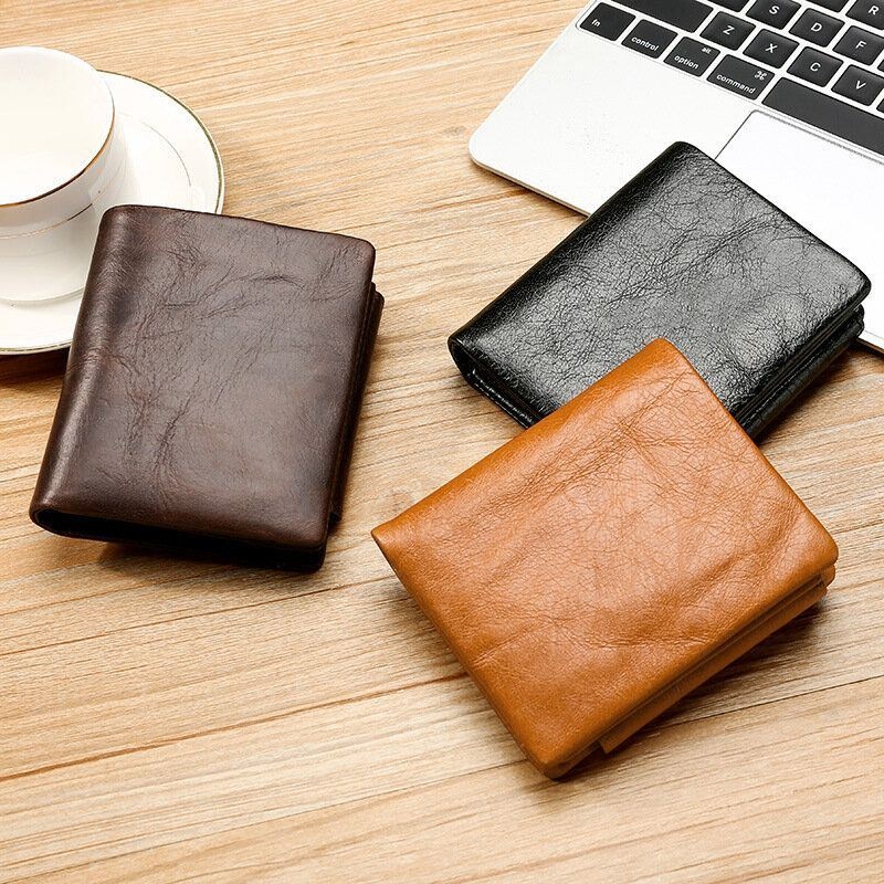 Męski Portfel Z Prawdziwej Skóry Retro Trifold Multi Card Slot Casual Card Holder Wallet