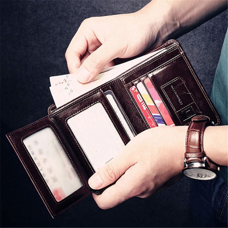 Męski Portfel Z Prawdziwej Skóry W Stylu Vintage Slim Etui Na Pieniądze Z 11 Miejscami Na Karty