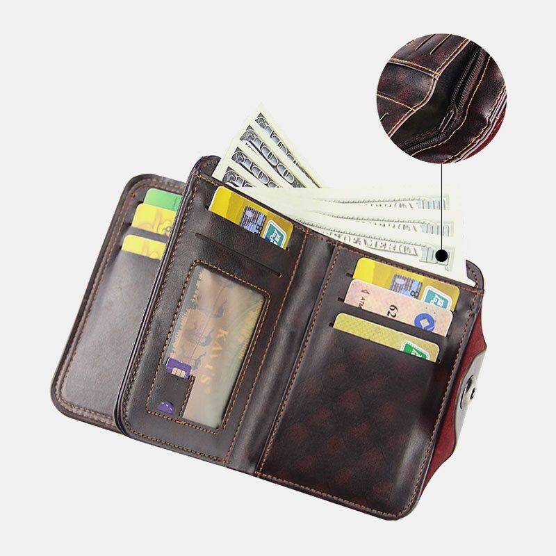 Męski Portfel Ze Sztucznej Skóry O Dużej Pojemności Fashion Business Retro Z Wieloma Gniazdami Na Karty