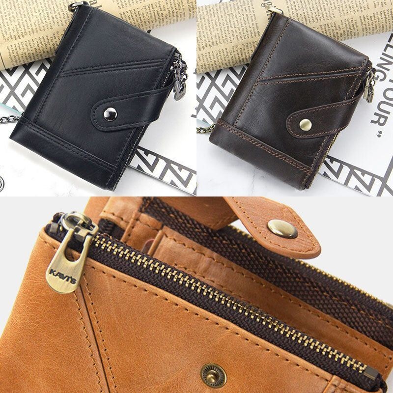 Męski Skórzany Portfel Z Wieloma Gniazdami Retro Business Fashion Skórzany Portfel Na Karty Z Łańcuszkiem