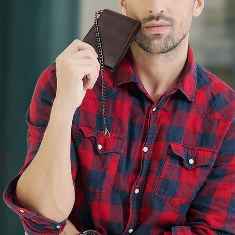 Męski Vintage Skórzany Łańcuszek Z Wieloma Szczelinami Jednokolorowy Łańcuszek Casual Trifold Wallet