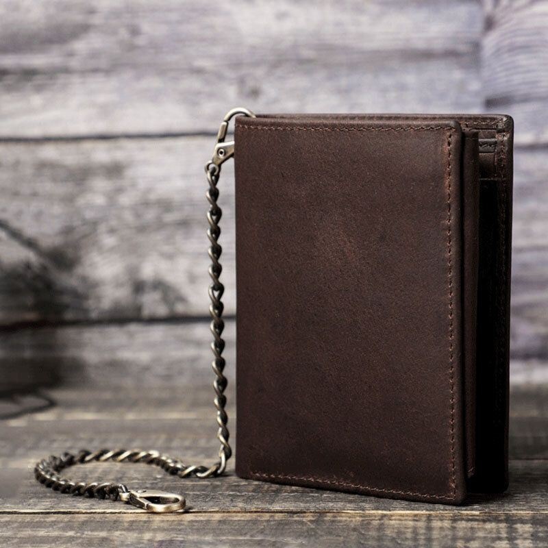 Męski Vintage Skórzany Łańcuszek Z Wieloma Szczelinami Jednokolorowy Łańcuszek Casual Trifold Wallet