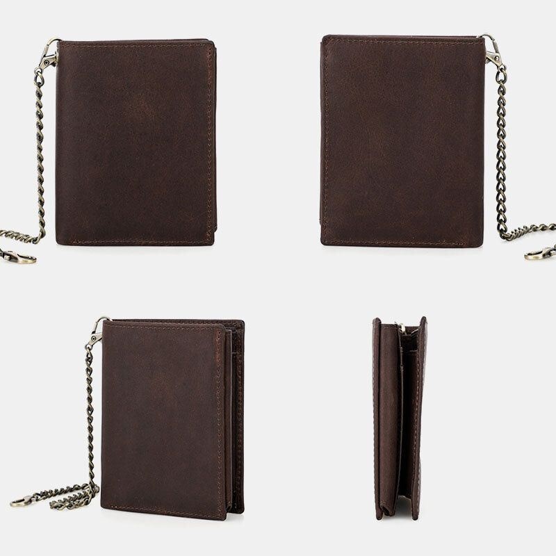 Męski Vintage Skórzany Łańcuszek Z Wieloma Szczelinami Jednokolorowy Łańcuszek Casual Trifold Wallet