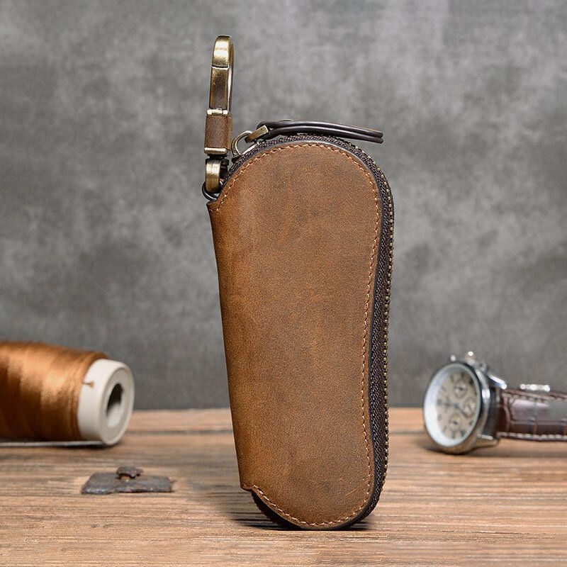 Męskie Przenośne Wielofunkcyjne Etui Na Klucze Samochodowe Retro Portfele Z Prawdziwej Skóry Na Zamek Z Haczykiem