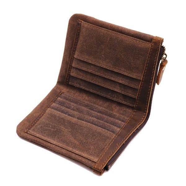 Płótno Vintage Portfel Bifold 8-gniazdowa Portmonetka Dla Mężczyzn