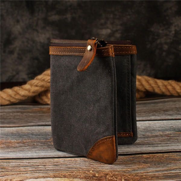 Płótno Vintage Portfel Bifold 8-gniazdowa Portmonetka Dla Mężczyzn