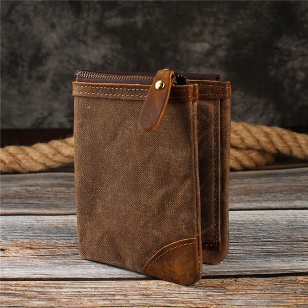 Płótno Vintage Portfel Bifold 8-gniazdowa Portmonetka Dla Mężczyzn