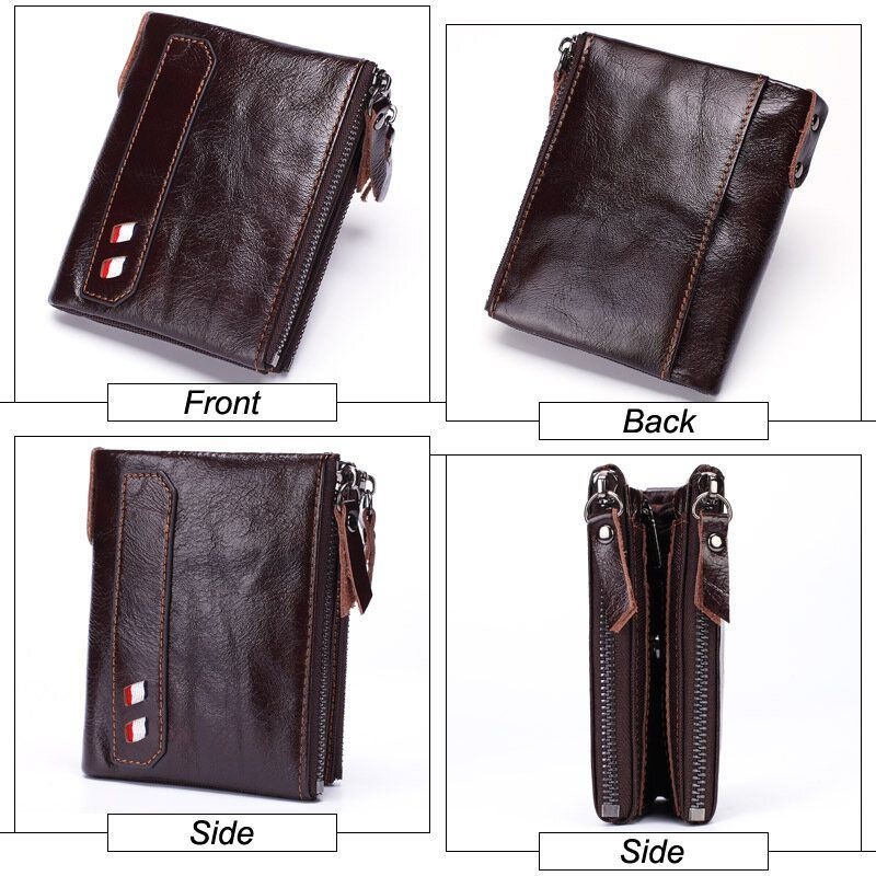 Portfel Męski Z Prawdziwej Skóry Z Podwójnym Zamkiem Retro Business Short Hand Carry Card Holder!