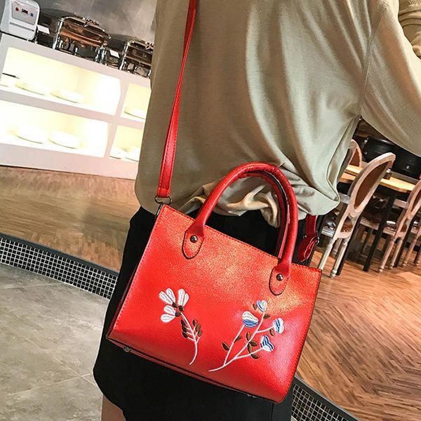 Damska Torebka Na Ramię Z Haftem Rozrywka Pu Crossbody Bag