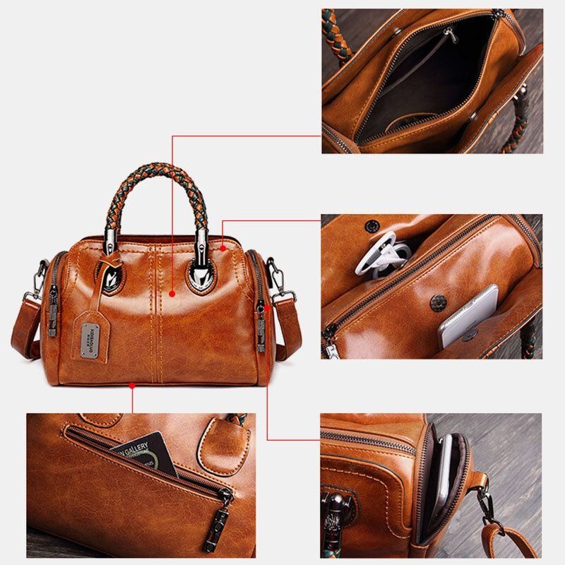 Damska Torebka W Stylu Vintage Woskowana Skórzana Torba Crossbody