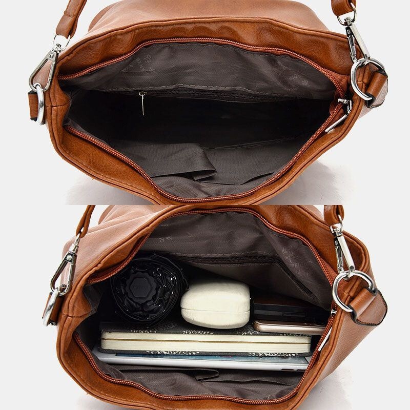 Kobiety Faux Leather Retro Torba Na Ramię O Dużej Pojemności Torebka Na Ramię