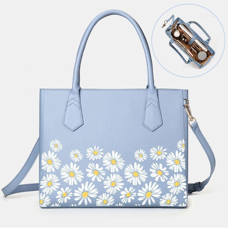 Kobiety Pu Leather Daisy Wielofunkcyjna Wielo-kieszeniowa 13.3 Cal Laptop Klucz Torebka Torba Na Ramię