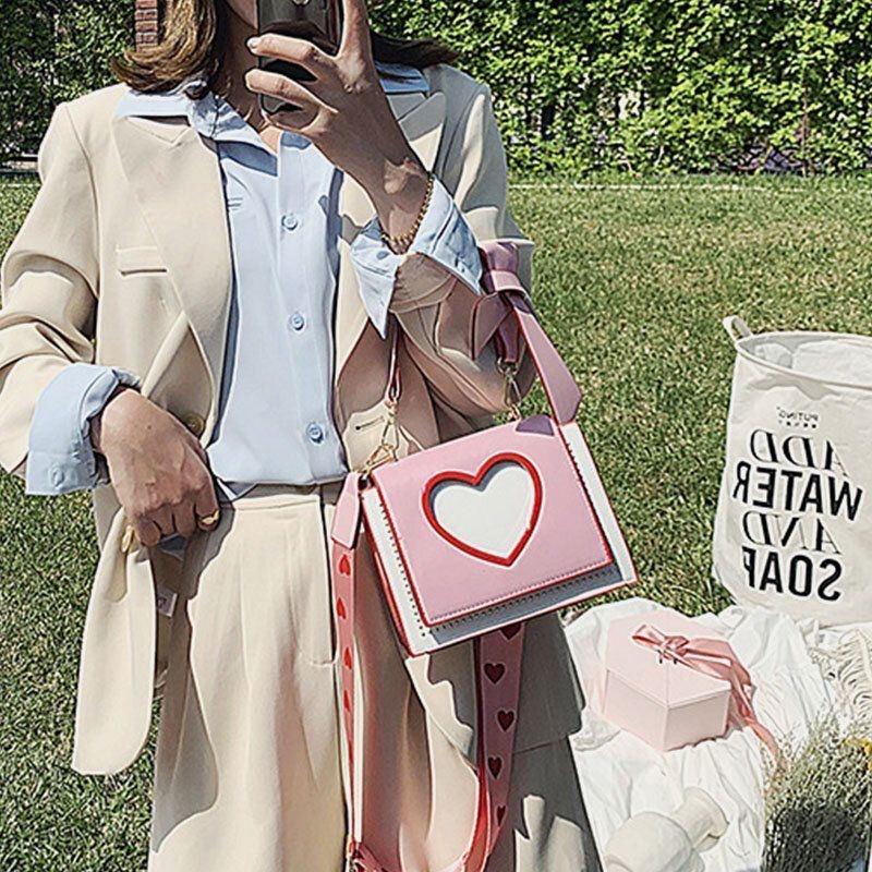 Kobiety Walentynki Hollow Out Miłość Haftowana Torba Crossbody Torba Na Ramię Torebka