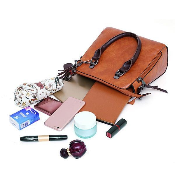 Męska 4 Szt. Torebka Damska Ze Sztucznej Skóry Vintage Elegancka Wielofunkcyjna Torba Crossbody
