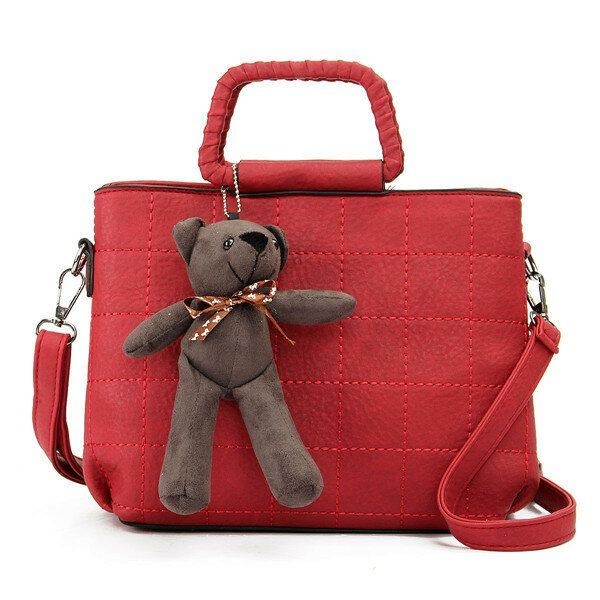 Retro Kobiety Pu Skórzane Torebki Plaid Bear Damskie Elgant Torby Na Ramię Torby Crossbody