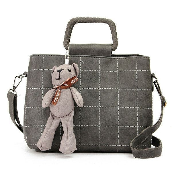 Retro Kobiety Pu Skórzane Torebki Plaid Bear Damskie Elgant Torby Na Ramię Torby Crossbody