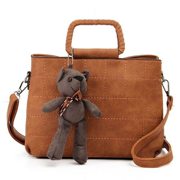 Retro Kobiety Pu Skórzane Torebki Plaid Bear Damskie Elgant Torby Na Ramię Torby Crossbody