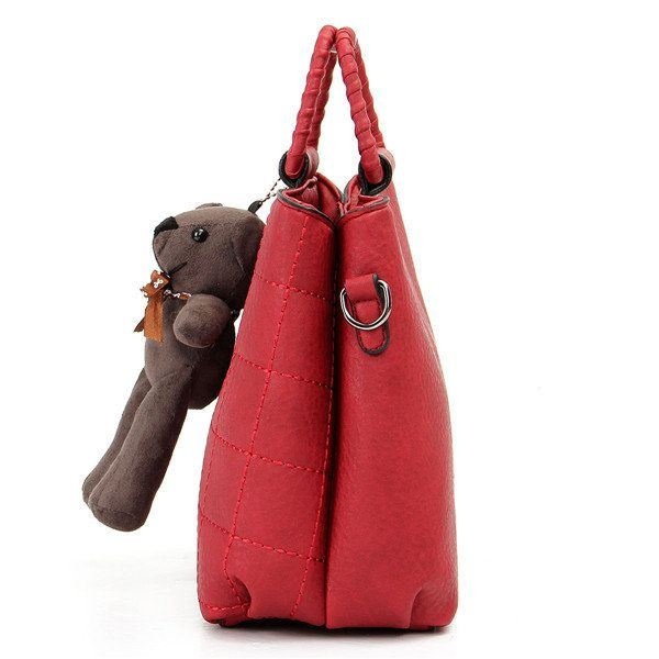 Retro Kobiety Pu Skórzane Torebki Plaid Bear Damskie Elgant Torby Na Ramię Torby Crossbody