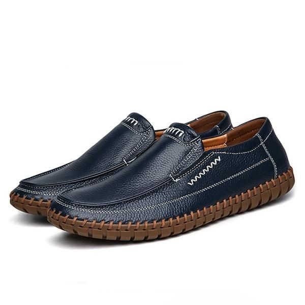 Buty Męskie Oryginalne Skórzane Ręczne Szwy Miękka Podeszwa Slip On Oksfordzie