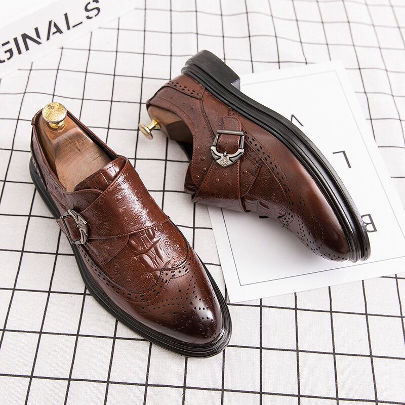 Mężczyźni Broguo Retro Metalowa Klamra Wygodne Do Noszenia Formalne Biznesowe Buty Na Co Dzień