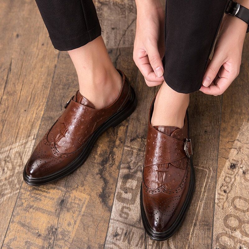 Mężczyźni Broguo Retro Metalowa Klamra Wygodne Do Noszenia Formalne Biznesowe Buty Na Co Dzień