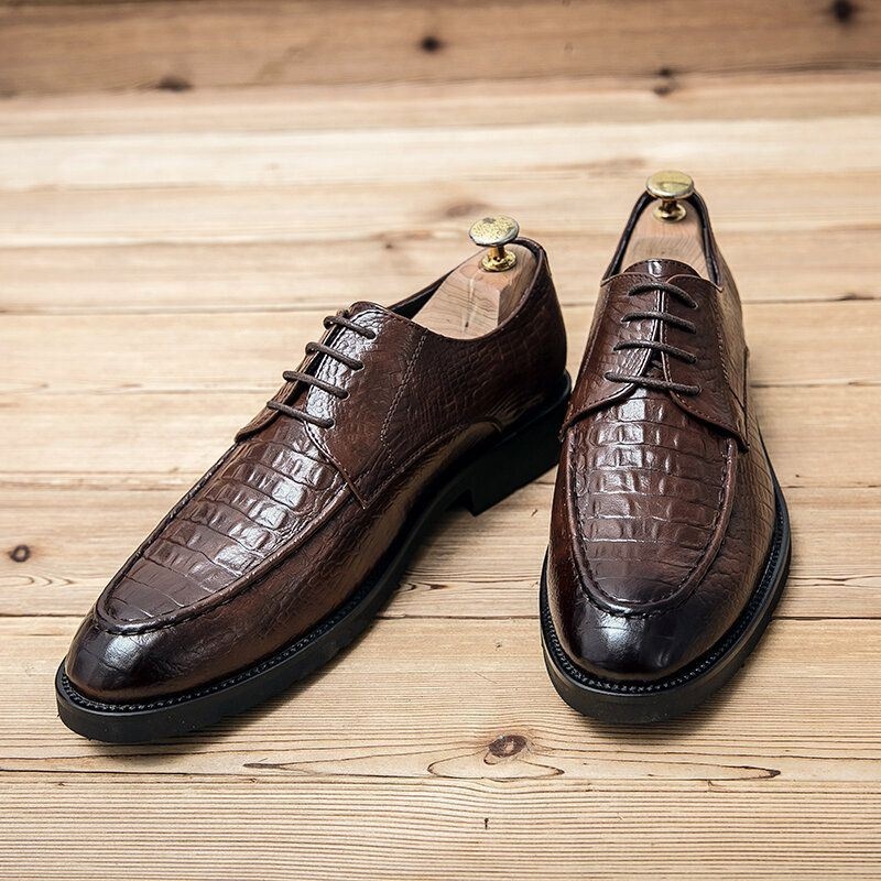 Mężczyźni Mikrofibra Oddychająca Miękka Podeszwa Krokodyl Ziarno Retro Pointy Toe Casual Business Shoes