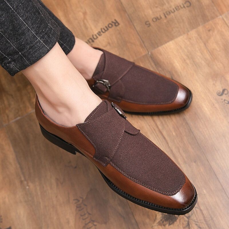 Mężczyźni Retro Metalowa Klamra Skórzane Łączenie Syntetyczny Zamsz Wygodne Do Noszenia Business Casual Shoes