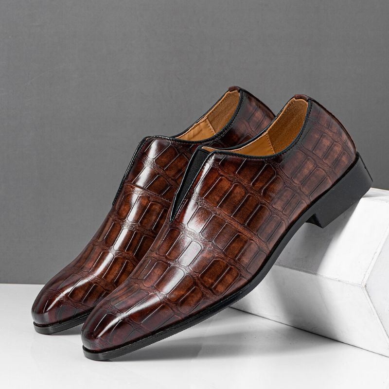 Mężczyźni Skórzana Miękka Podeszwa Pointy Toe Wzór Krokodyla Slip On Casual Dress Shoes