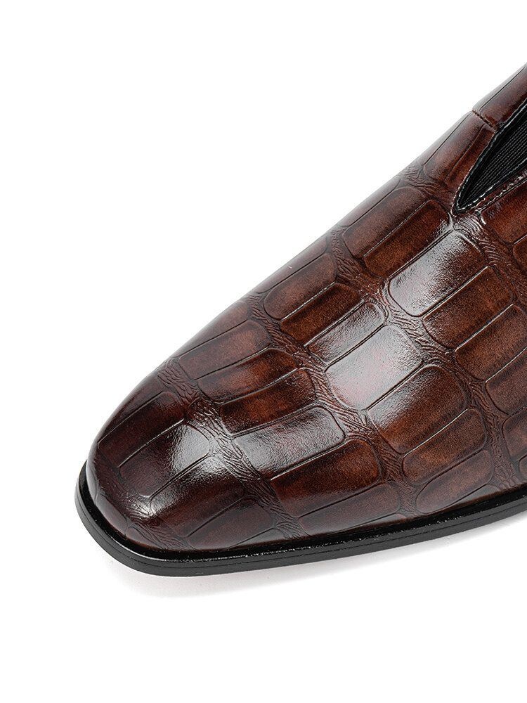 Mężczyźni Skórzana Miękka Podeszwa Pointy Toe Wzór Krokodyla Slip On Casual Dress Shoes