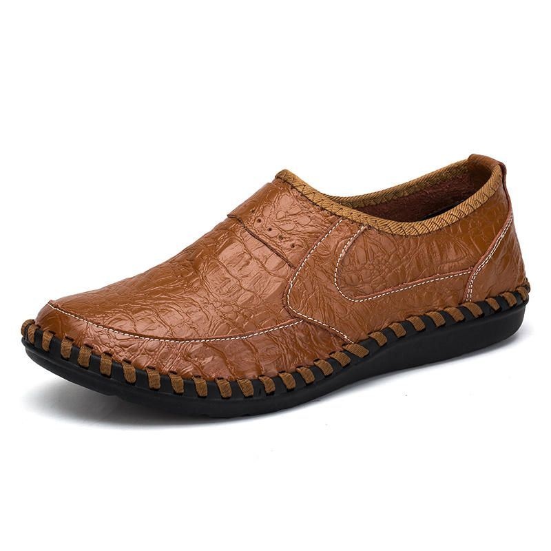 Męska Miękka Skóra Bydlęca Ręcznie Szyta Casual Slip On Business Oxfords
