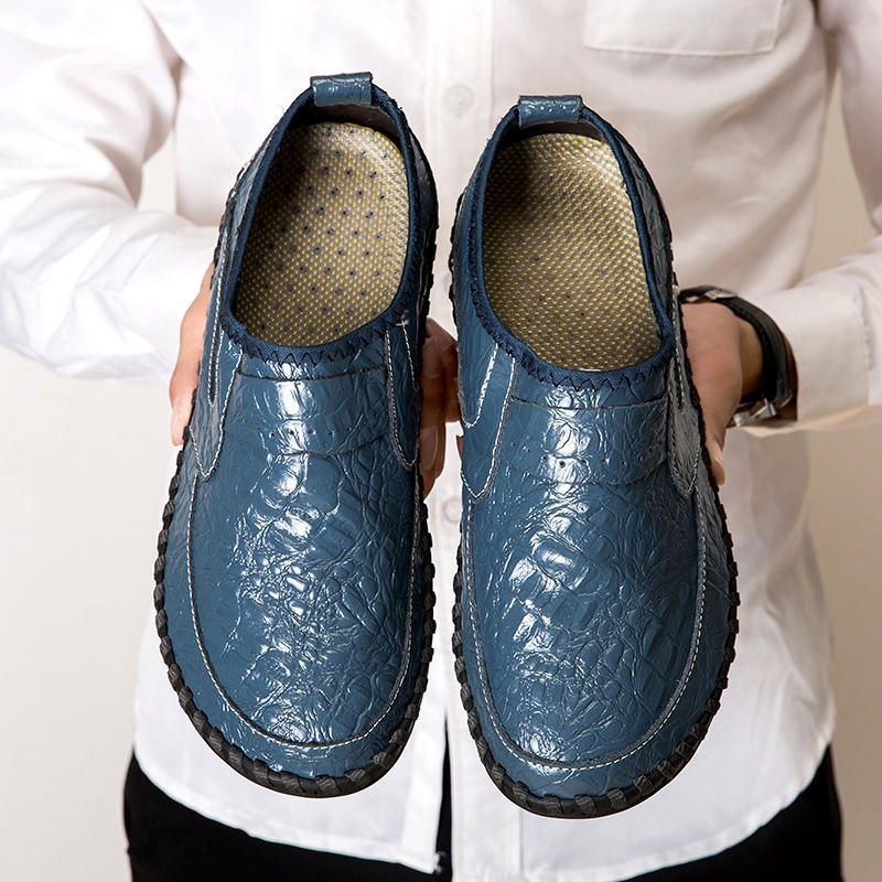 Męska Miękka Skóra Bydlęca Ręcznie Szyta Casual Slip On Business Oxfords