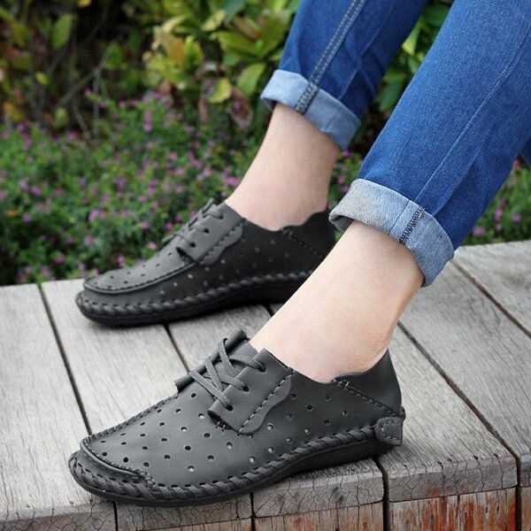 Męskie Buty Do Chodzenia Z Miękkiej Skóry Oddychające Hollow Out Oksfordzie Zasznurowane