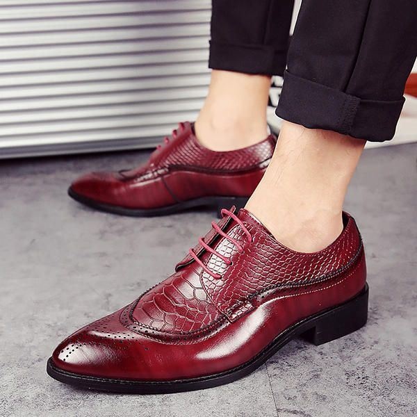Męskie Buty W Stylu Brogue Z Prawdziwej Skóry Pointed Toe Biznesowe Formalne Buty