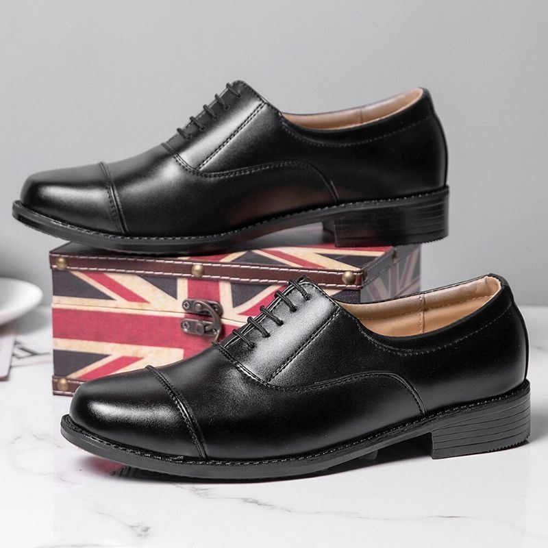 Męskie Buty Z Mikrofibry Antypoślizgowe Formalne Sznurowane Buty Wizytowe