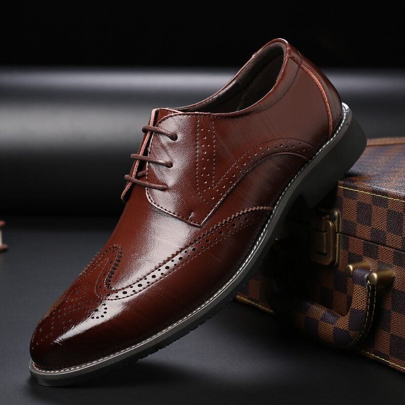 Męskie Krótkie Buty Ze Skóry Bydlęcej Sznurowane Szpiczasty Nosek Biznesowy