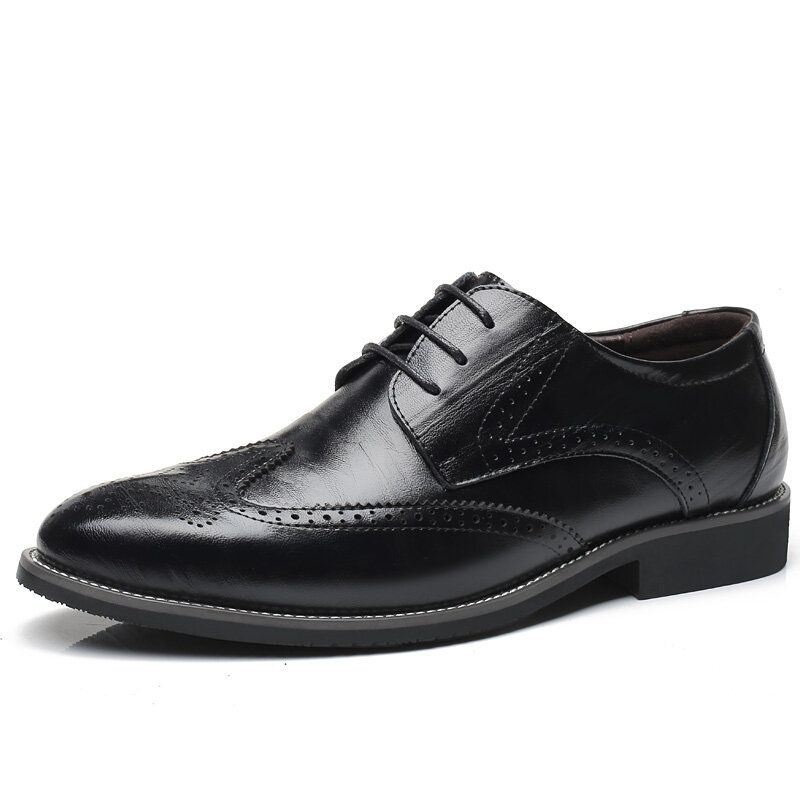 Męskie Krótkie Buty Ze Skóry Bydlęcej Sznurowane Szpiczasty Nosek Biznesowy