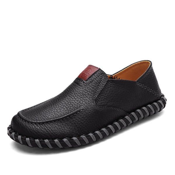 Męskie Miękkie Oddychające Płaskie Buty Casual Outdoor Leather Slip On Oxfords