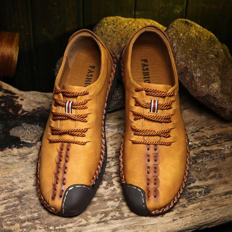 Męskie Miękkie Ręcznie Szyte Podeszwy Casual Business Leather Oxfords