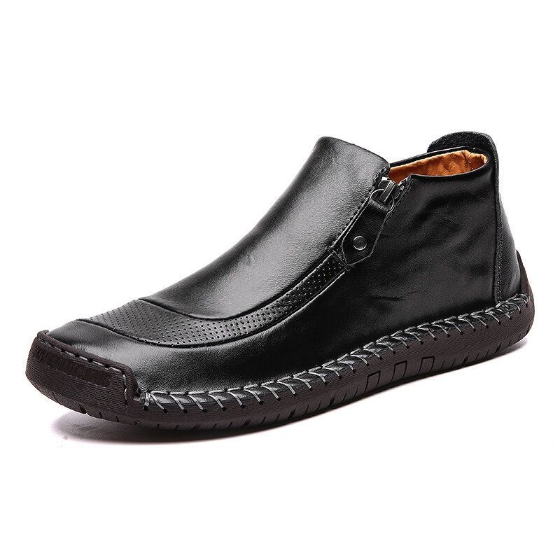 Męskie Oryginalne Skórzane Boczne Zamki Błyskawiczne Miękkie Business Casual Oksfordzie