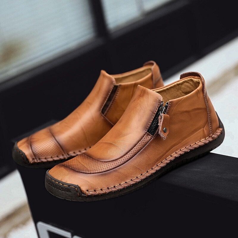 Męskie Oryginalne Skórzane Boczne Zamki Błyskawiczne Miękkie Business Casual Oksfordzie