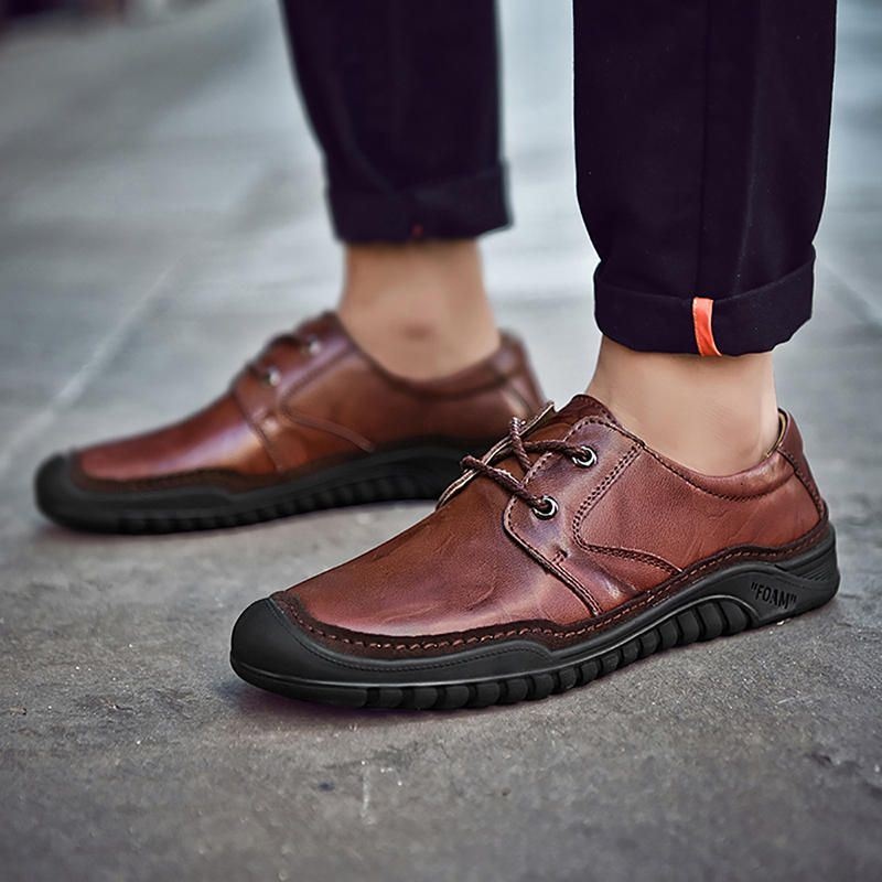 Męskie Oryginalne Skórzane Miękkie Podeszwy Business Casual Oksfordzie