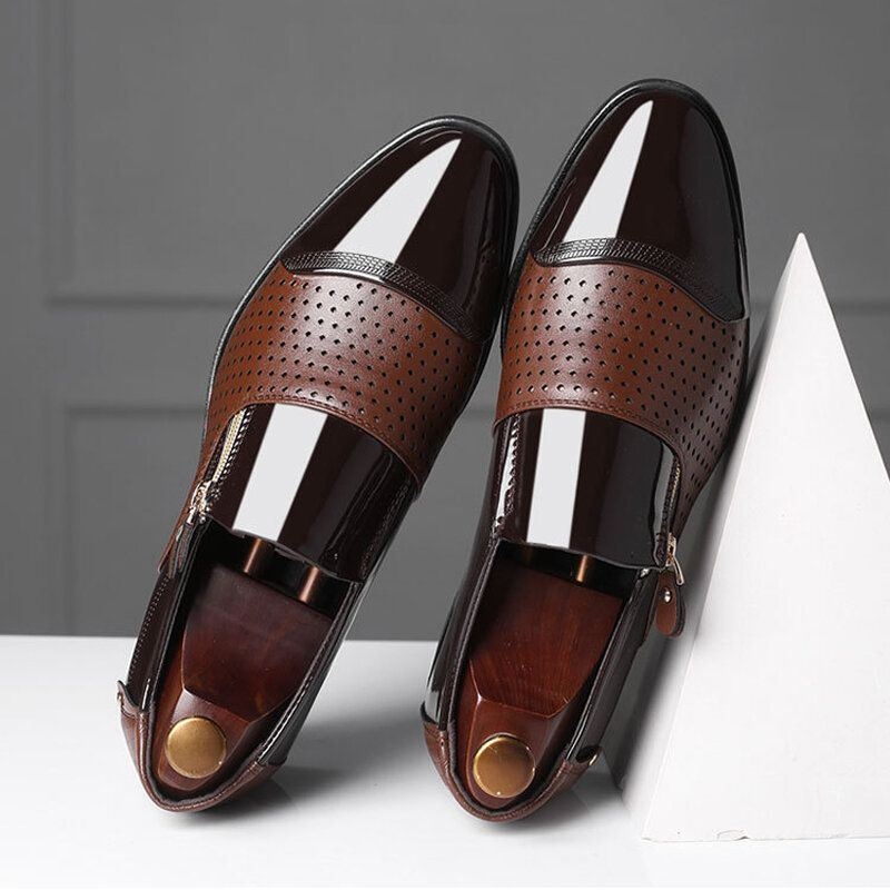 Męskie Skórzane Hollow Out Oddychająca Miękka Podeszwa Slip On Casual Oxford Business Shoes