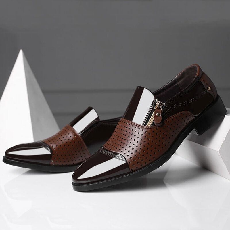 Męskie Skórzane Hollow Out Oddychająca Miękka Podeszwa Slip On Casual Oxford Business Shoes