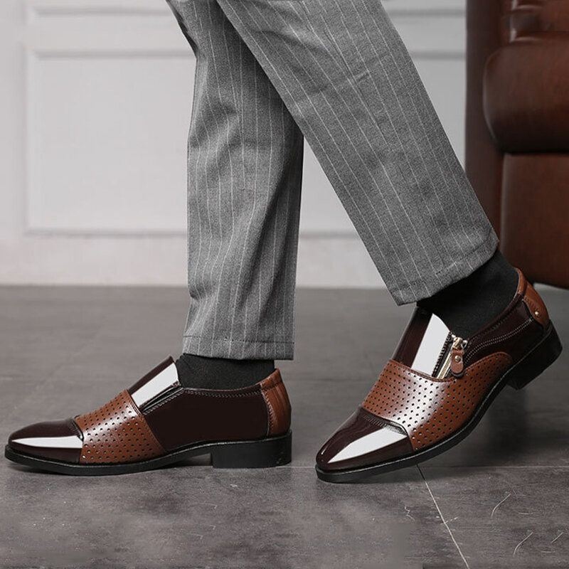 Męskie Skórzane Hollow Out Oddychająca Miękka Podeszwa Slip On Casual Oxford Business Shoes