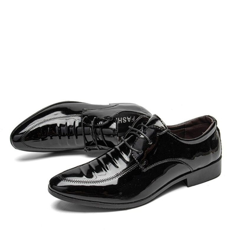 Męskie Skórzane Oddychające Pointy Toe Miękka Podeszwa Zasznurować Business Casual Dress Shoes